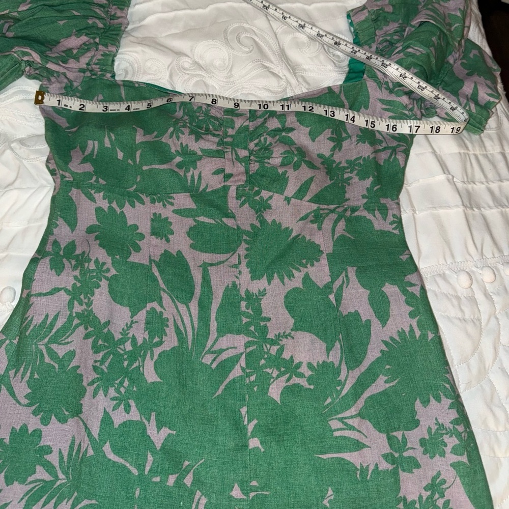 Alexis Pilou Green Floral Linen Mini Dress Size L - Picture 6 of 11